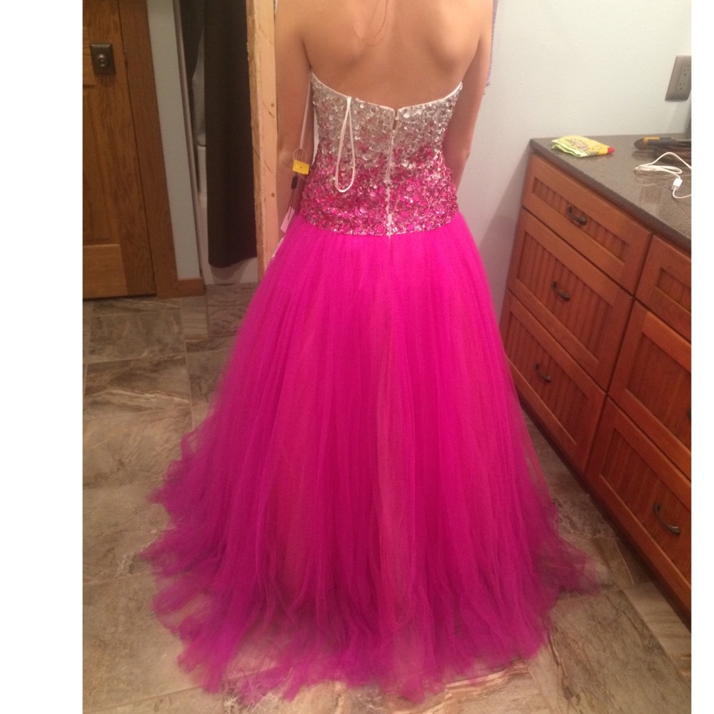 Night Moves Pink Silver Jewel Strapless Prom Dress - Picture 3 of 7